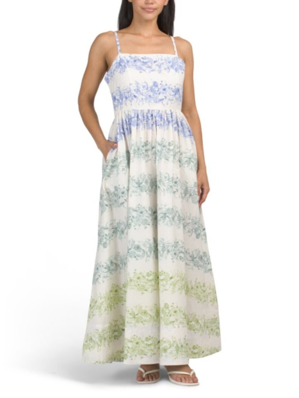 CECE Floral Printed Cotton Maxi Dress